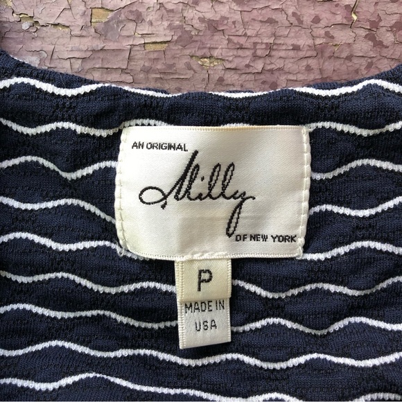 Milly New York Maria Sleeveless Dress Size S Navy White Wavy Stripes Stretch - Picture 8 of 16